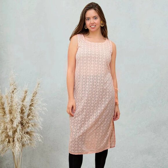 Peach Kurta with Chikankari Work | Muvvas Boutique - Picture 1 of 4